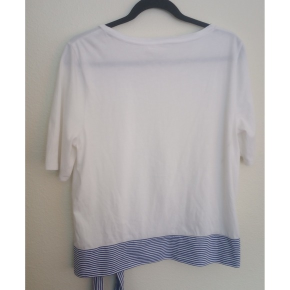 Talbots Top 100% Pima Cotton Nautical Coastal Striped Tie Waist Size Large - Picture 2 of 4